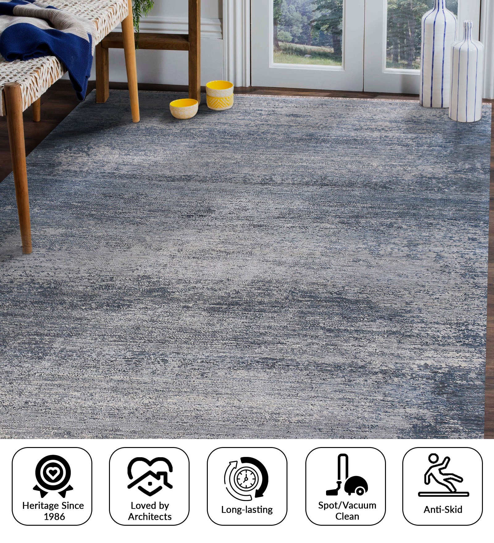 Dazzle Modern Pattern Hand Knotted Rectangle Anti-Skid Designer Carpet, Prayer Rug For Office Cabins, Small Living Spaces - 4'x6'