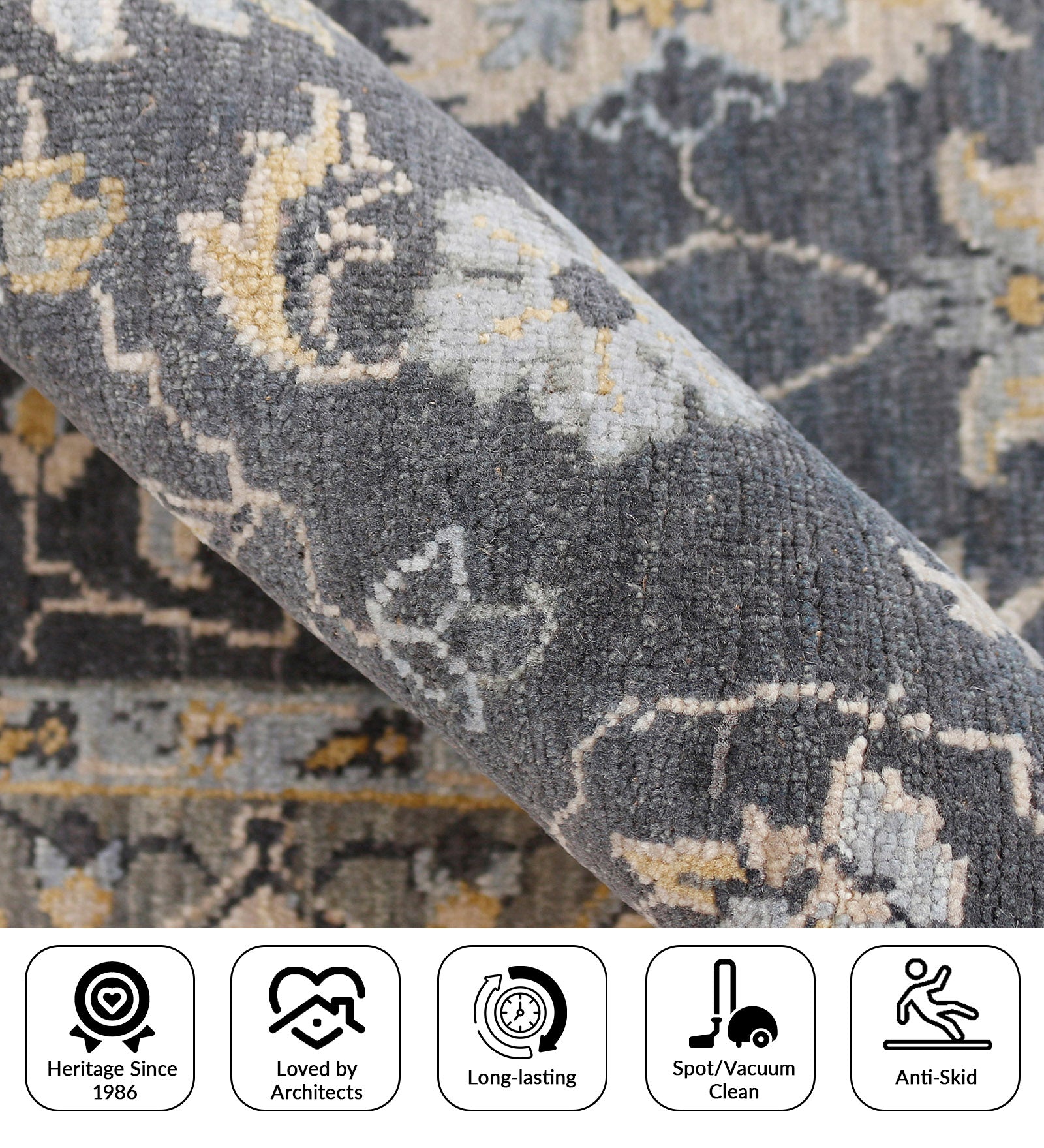 Heritage Traditional Pattern Hand Knotted Rectangle Anti-Skid Designer Carpet, Area Rug For Bed Room, Living Room - 6'x9'