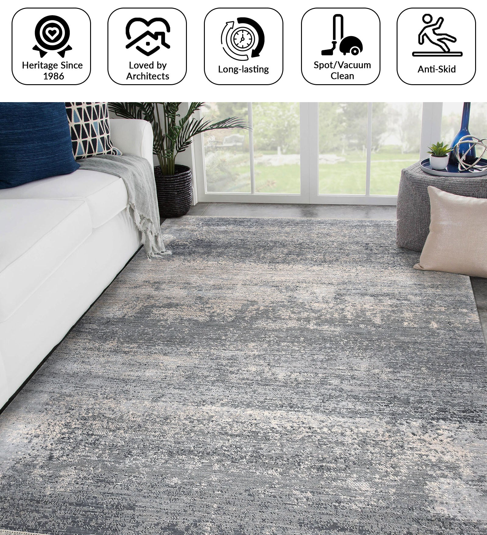 Dazzle Modern Pattern Hand Knotted Rectangle Anti-Skid Designer Carpet, Prayer Rug For Office Cabins, Small Living Spaces - 4'x6'