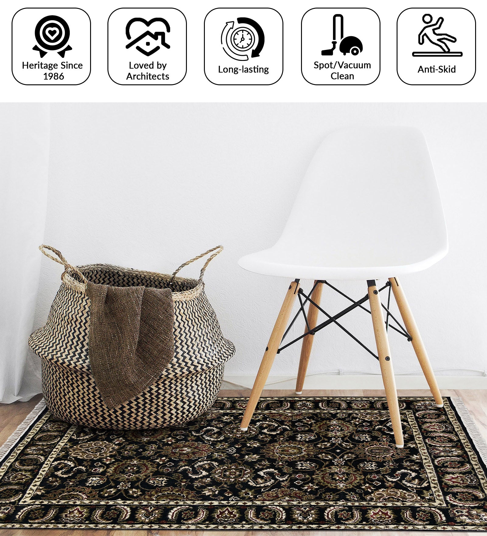 Luxor Classic Pattern Hand Knotted Rectangle Anti-Skid Designer Carpet, Prayer Rug For Office Cabins, Small Living Spaces - 4'X6'