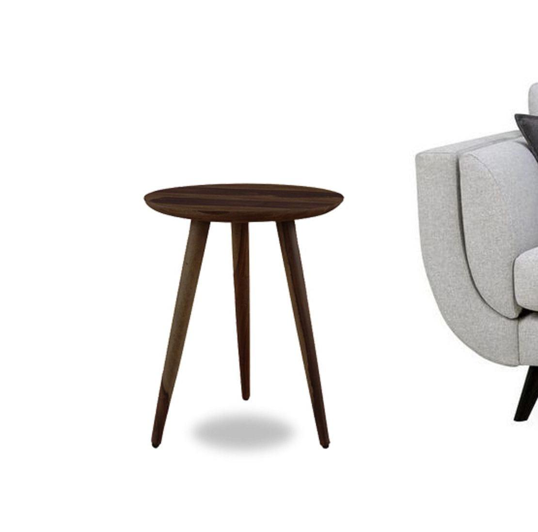 Sheesham Wood Tripod Stool In Walnut Finish - Ouch Cart