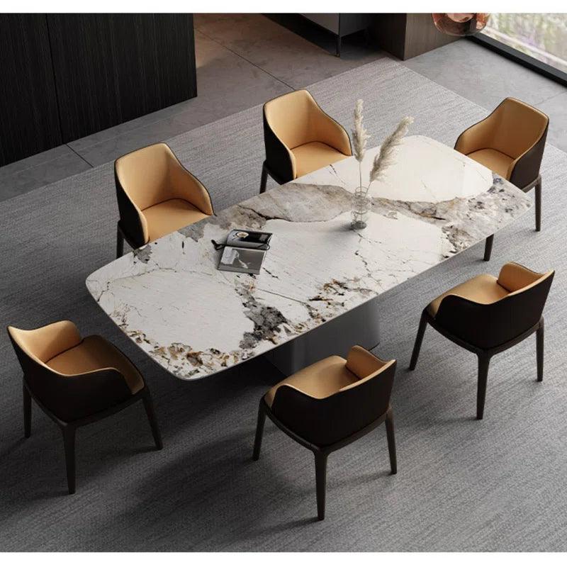 luxury rock plate dining table rectangular modern stainless steel dining table set - Ouch Cart