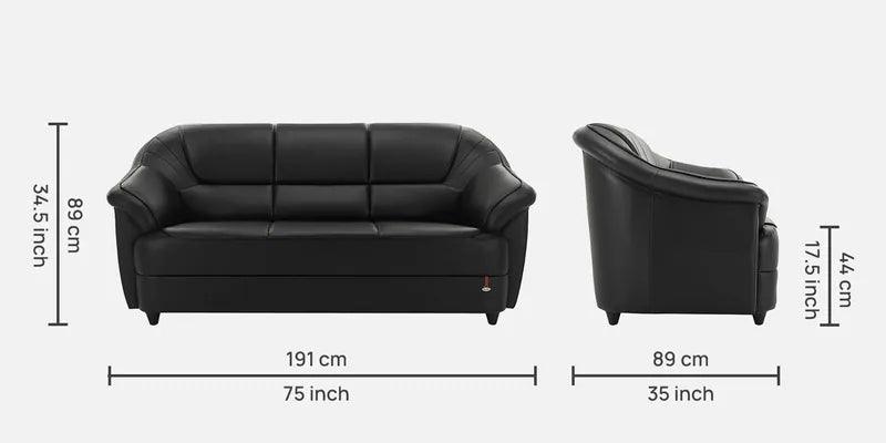 Leatherette 3 Seater Sofa in Black Colour - Ouch Cart