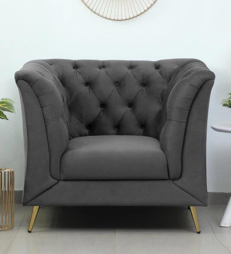 Velvet 1 Seater Sofa In Fossil Grey Colour - Ouch Cart