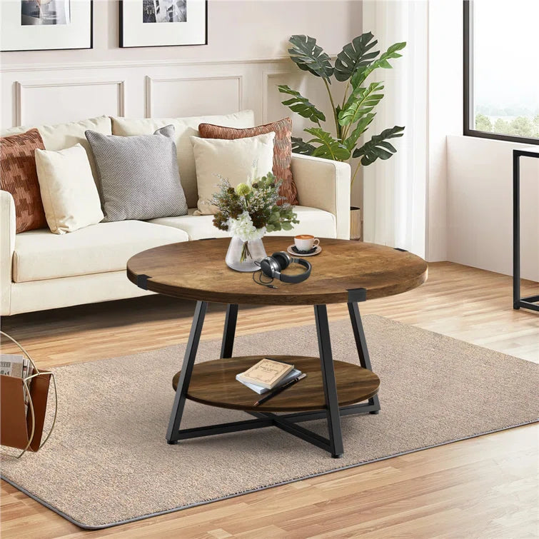 Round Coffee Table with 2-Tier Storage Shelves OUCH CART