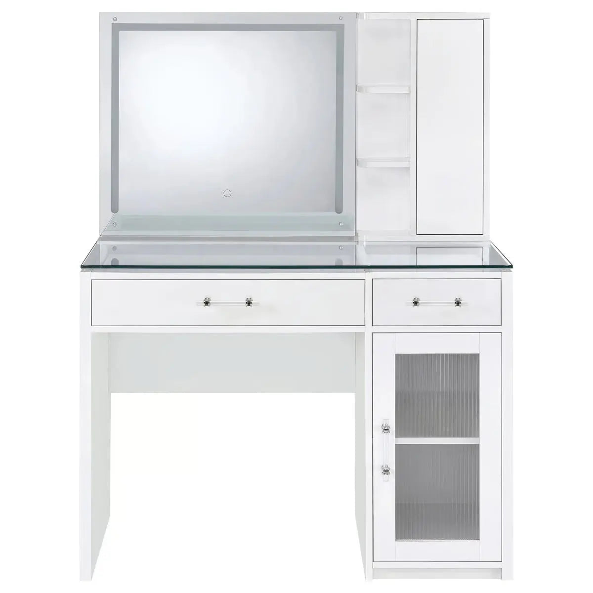 Elegant Jaiyla 2-Drawer Vanity Set with LED Mirror – Modern High Gloss Desk