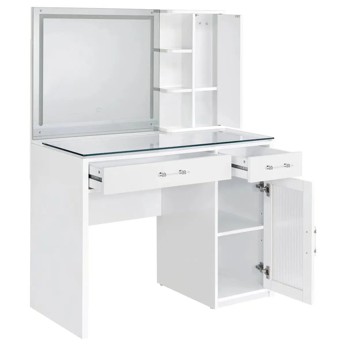 Elegant Jaiyla 2-Drawer Vanity Set with LED Mirror – Modern High Gloss Desk