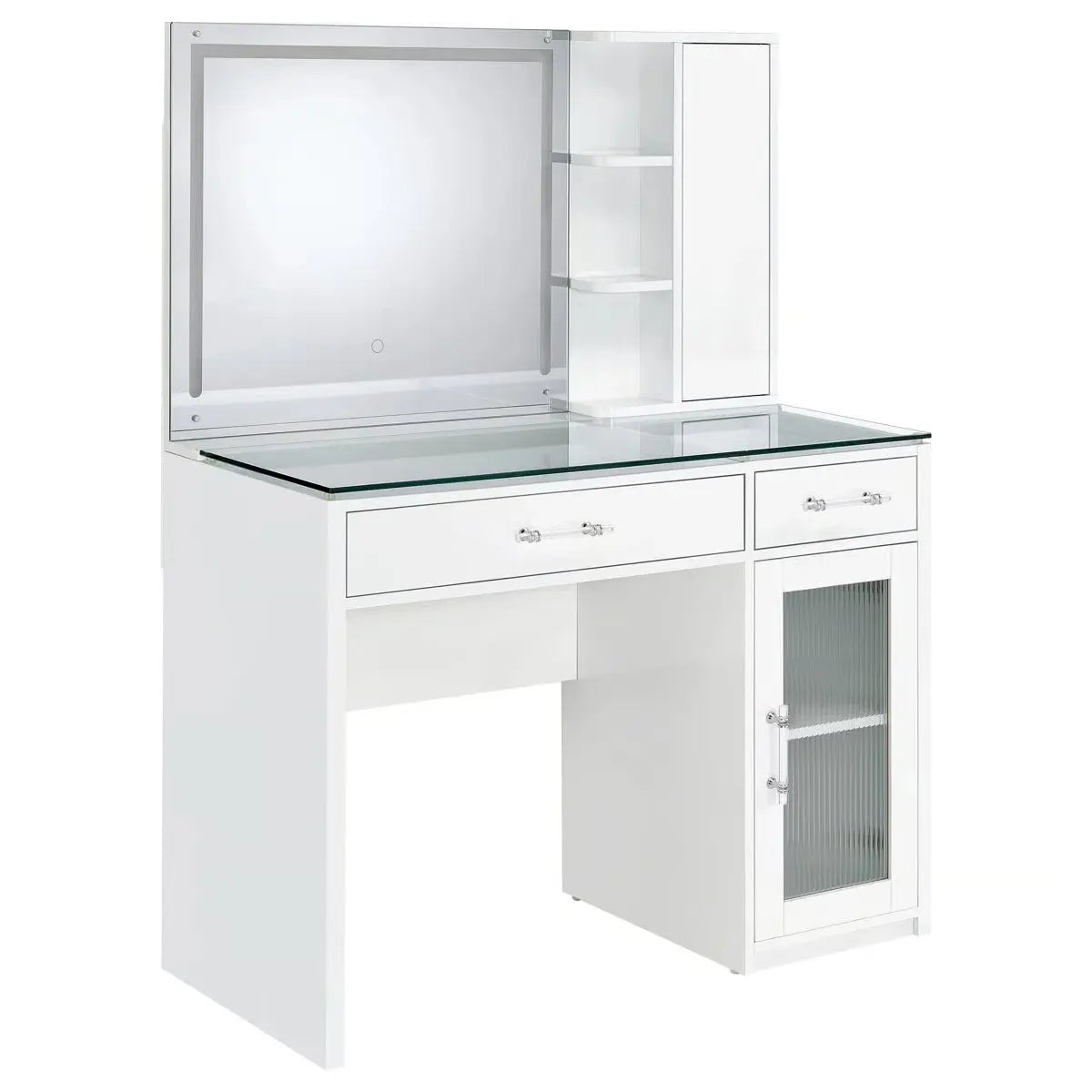 Elegant Jaiyla 2-Drawer Vanity Set with LED Mirror – Modern High Gloss Desk