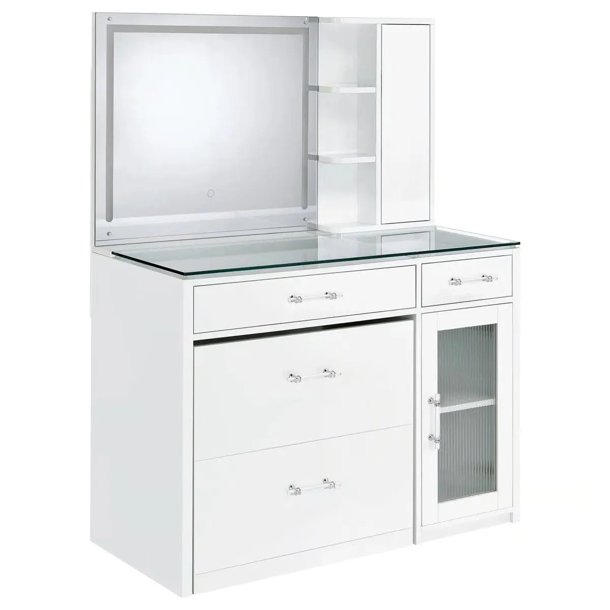 Elegant Jaiyla 2-Drawer Vanity Set with LED Mirror – Modern High Gloss Desk-OUCH CART |Dressing table