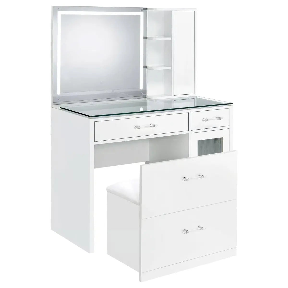 Elegant Jaiyla 2-Drawer Vanity Set with LED Mirror – Modern High Gloss Desk-OUCH CART |Dressing table