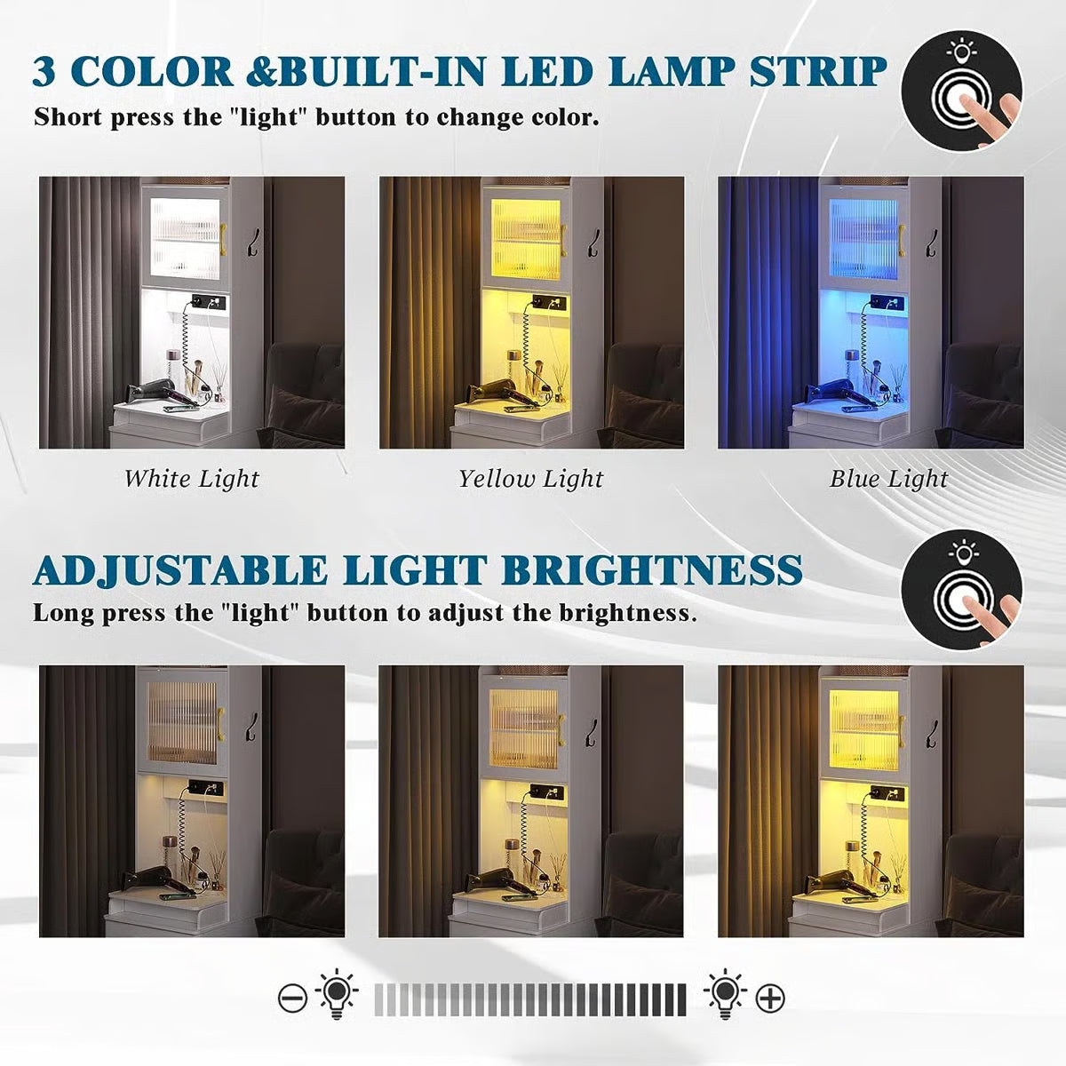 Modern Jamone Makeup Vanity with Storage, LED Lights and Built-In Power