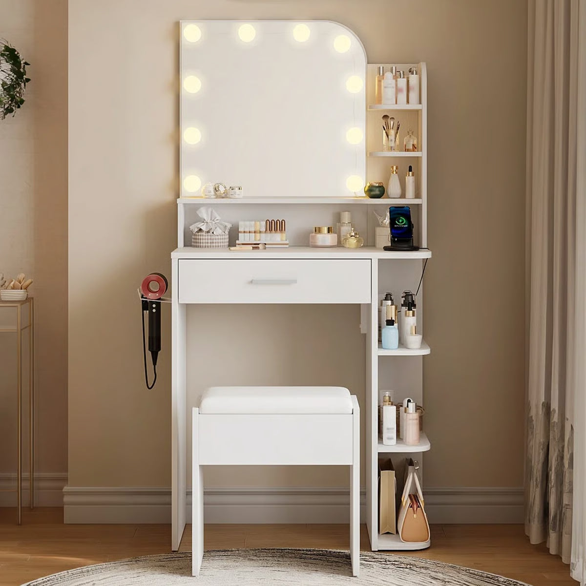 Jaseria Vanity Desk with Lighted Mirror & Power Outlet – Bedroom Makeup Table-OUCH CART |Dressing table
