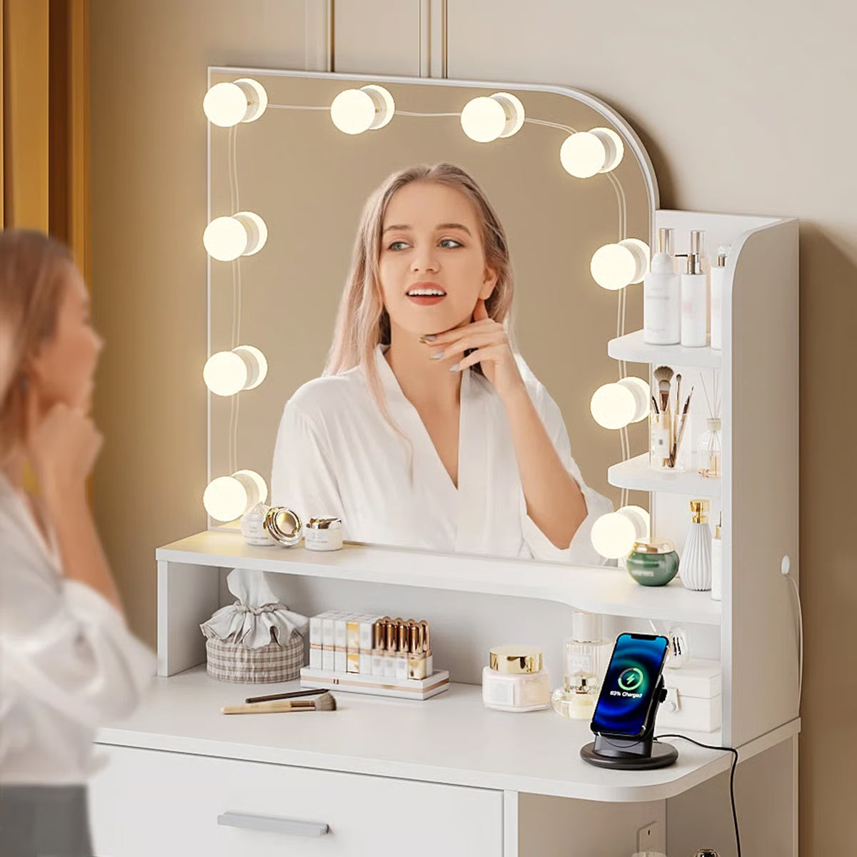 Jaseria Vanity Desk withPower Outlet – Bedroom Makeup Table