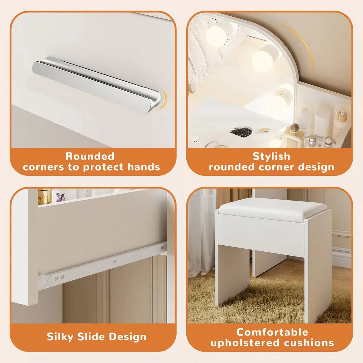 Jaseria Vanity Desk withPower Outlet – Bedroom Makeup Table