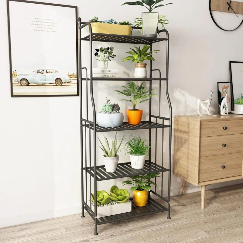 5-Tier Black Iron Plant Stand – Indoor & Outdoor Storage Shelf