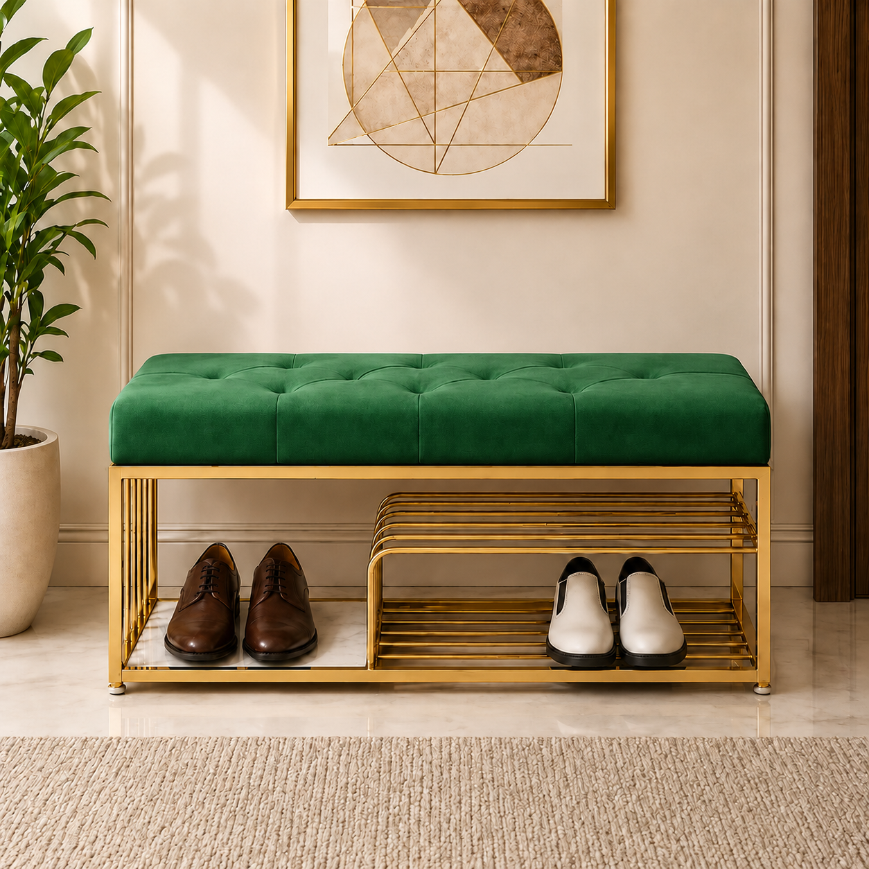 Velvet Upholstered Entryway Shoe Rack Bench with Storage Ouch Cart