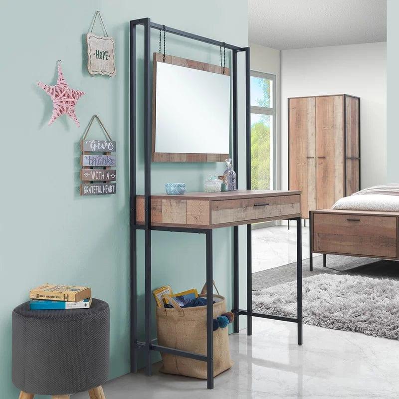 Lufeiya Vanity Table with one Drawer for Bedroom, Home Office Desk with Storage Drawer and Bag, Study Writing Table for Spaces, Brown - Ouch Cart