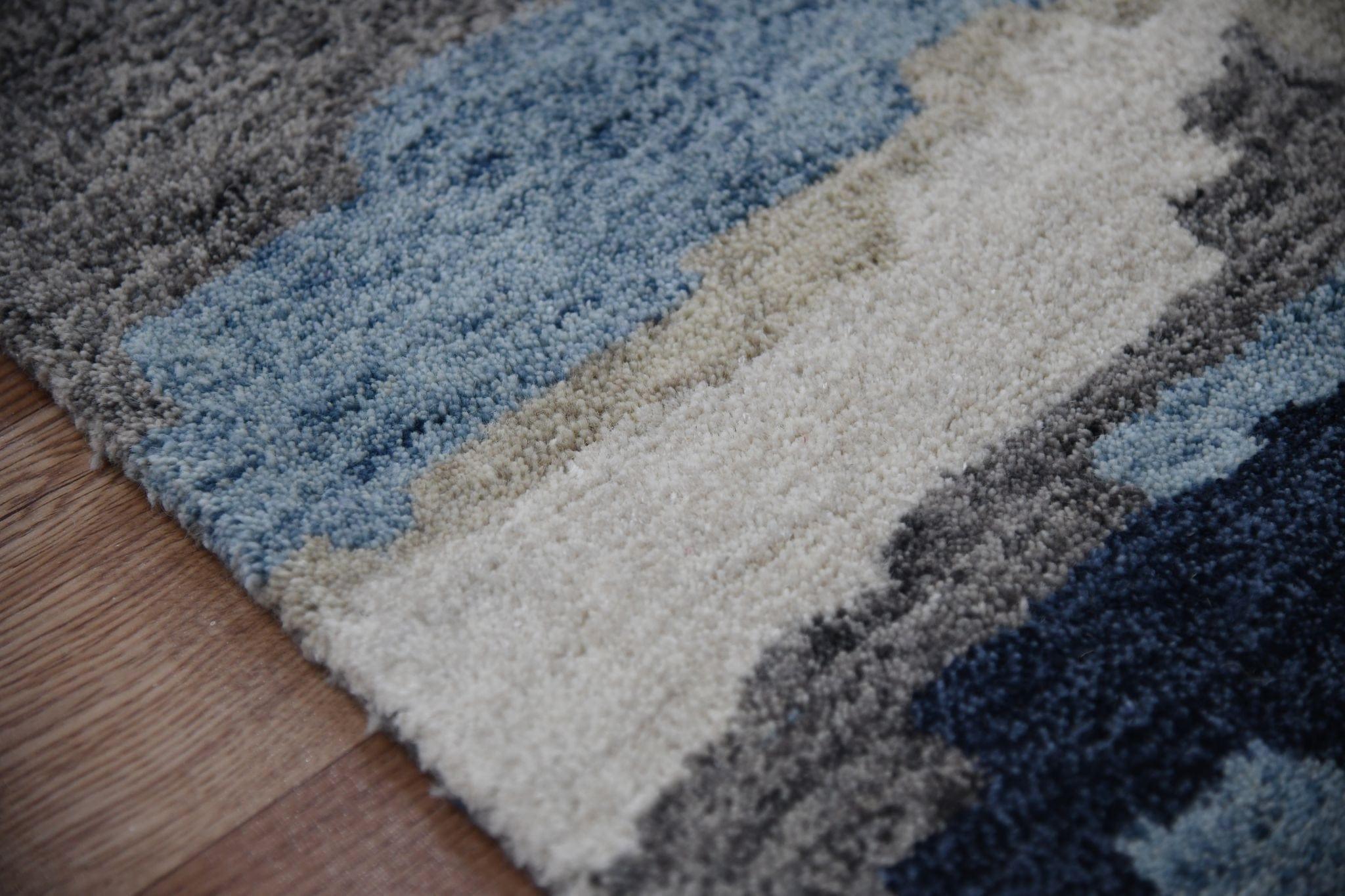 Blue Wool & Viscose Abstract 4x6 Feet Hand-Tufted Carpet - Rug - Ouch Cart