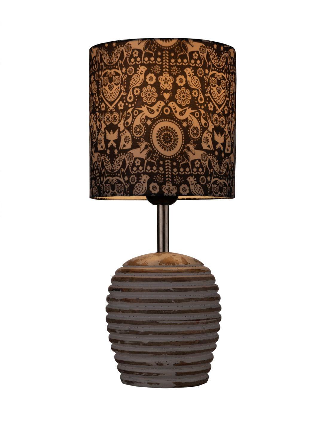 Stripped Distress White Lamp with Indian Art multicolor shade - Ouch Cart