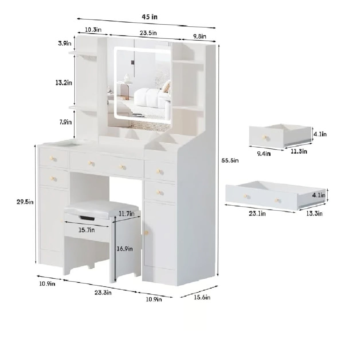 Elegant Kahala Makeup Vanity Desk with Drawers
