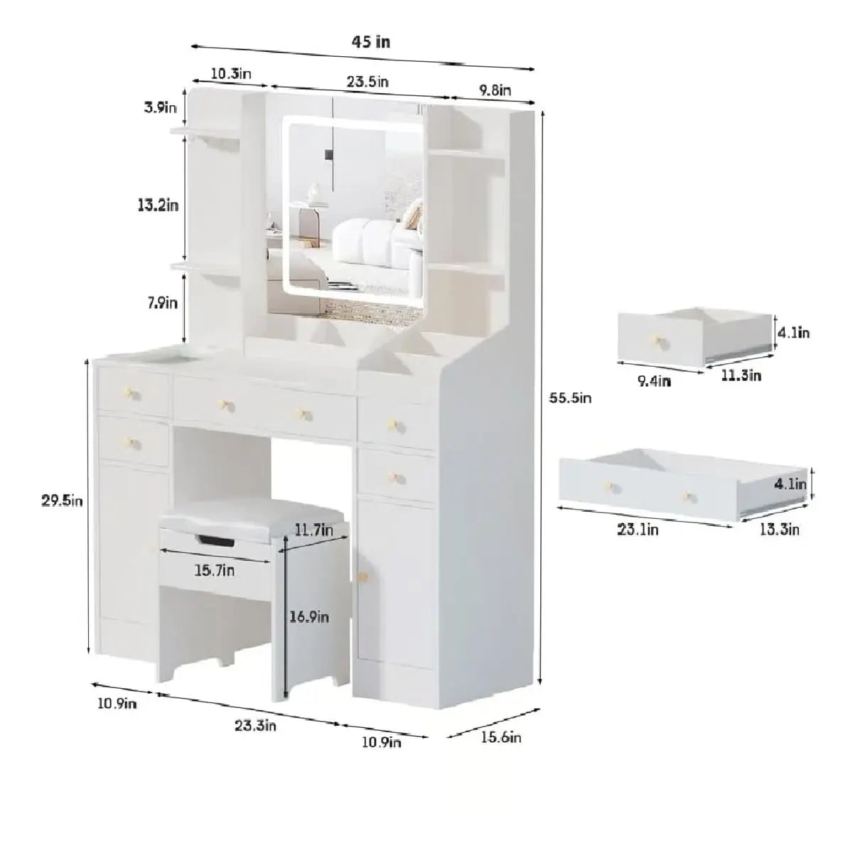 Elegant Kahala Makeup Vanity Desk with Drawers