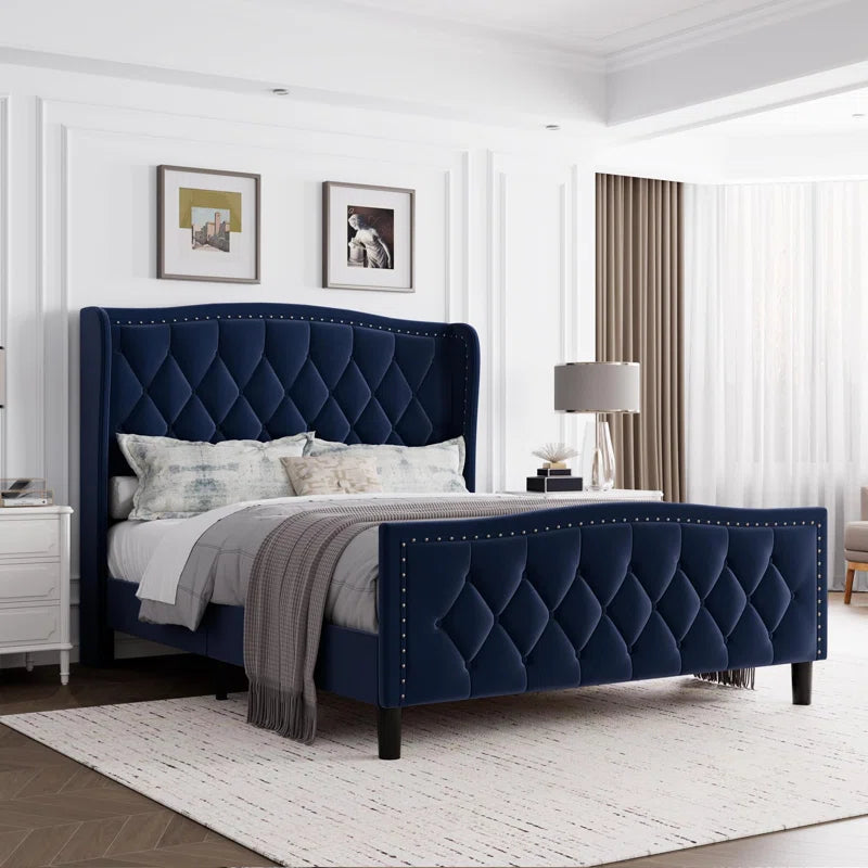 Kailiah Upholstered Metal Wingback Bed OUCH CART
