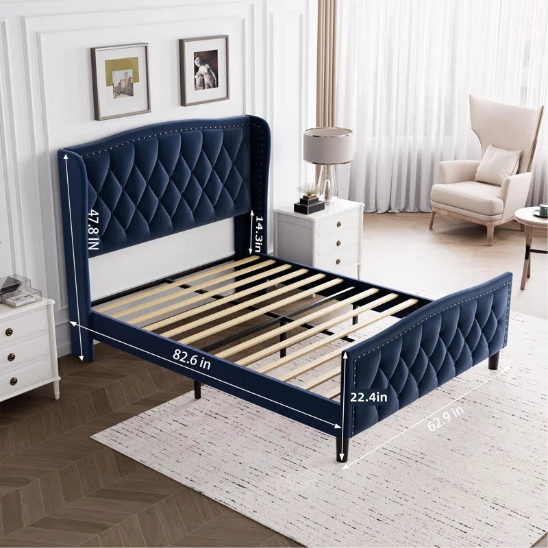 Kailiah Upholstered Metal Wingback Bed OUCH CART
