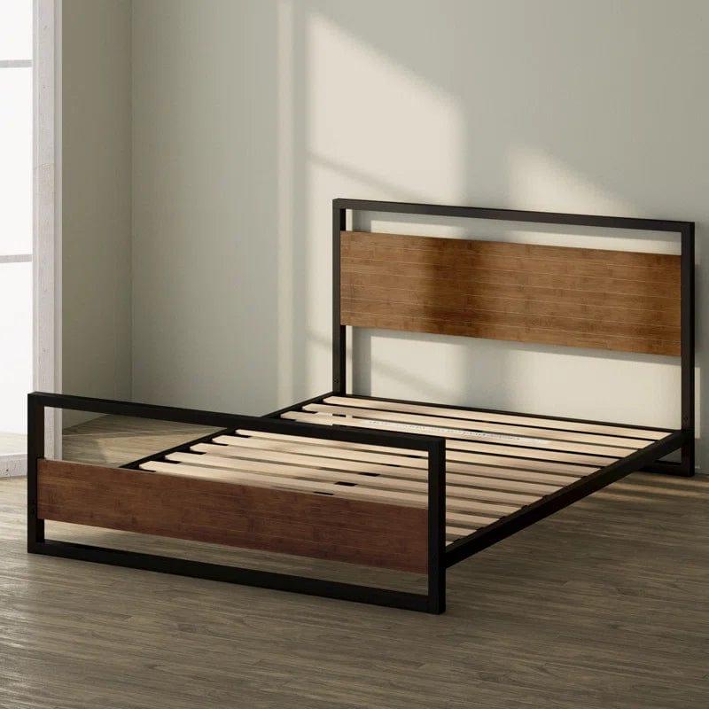 Karlie Bed Frame with Deatiled Wood Headboard - Ouch Cart