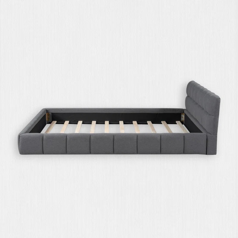 Katence Elegant Linen Queen Platform Bed with Upholstered Headboard and Solid Frame Stability OUCH CART