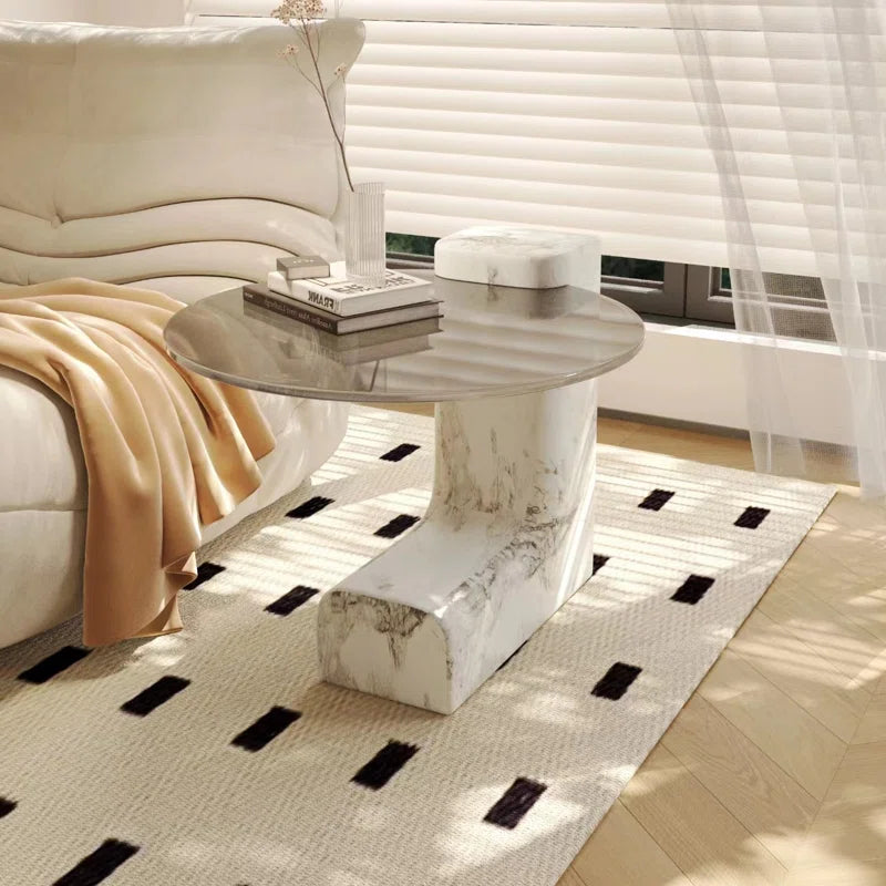 Modern Glass Coffee Table with L-Shaped Legs | Chic Small Center Table for Living Room & Office OUCH CART