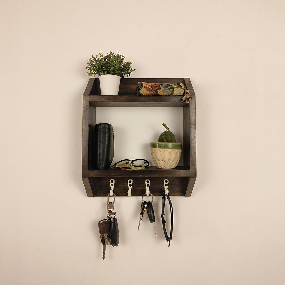 Kingston Wooden Wall Shelf Organiser with Key Holders