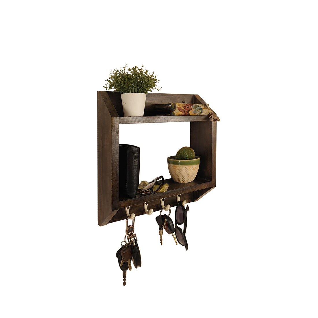 Kingston Wooden Wall Shelf Organiser with Key Holders