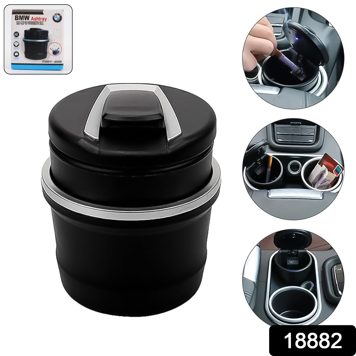 Portable Car Ashtray With Lid And Blue Led Light (1 Pc With Color Box)
