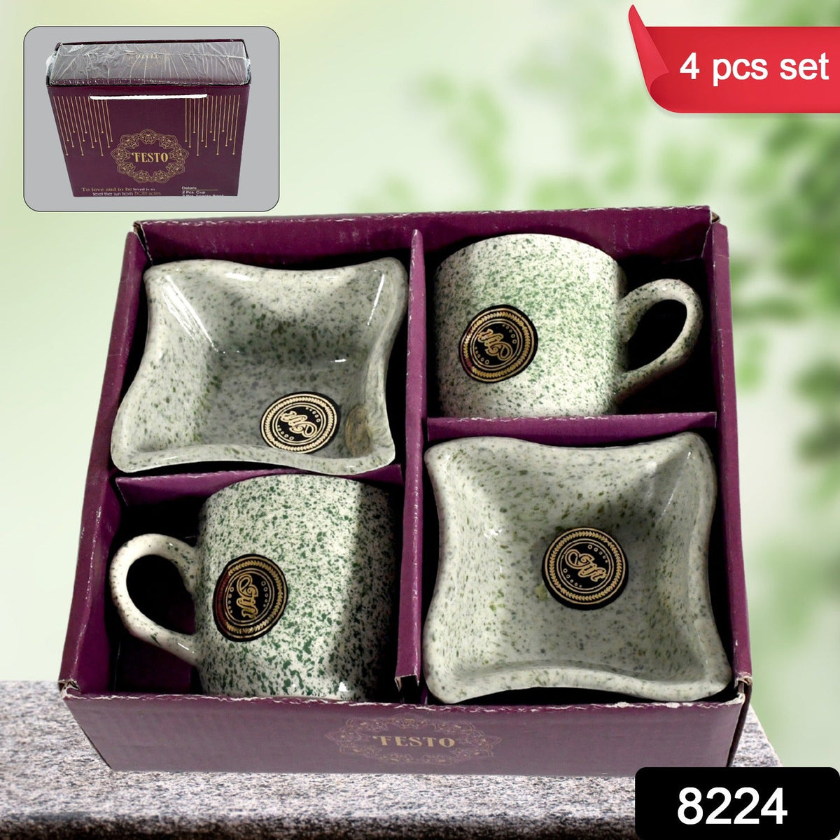 8224 Festo Ceramic Tea Cups Mug Set Including Snacks Serving Bowl Milk Cup Coffee Cup Tea Cup Breakfast Cup Drinking Mug Or Outdoor For Household Gift For Birthday Wedding Party (4 Pcs Set) Wukusy