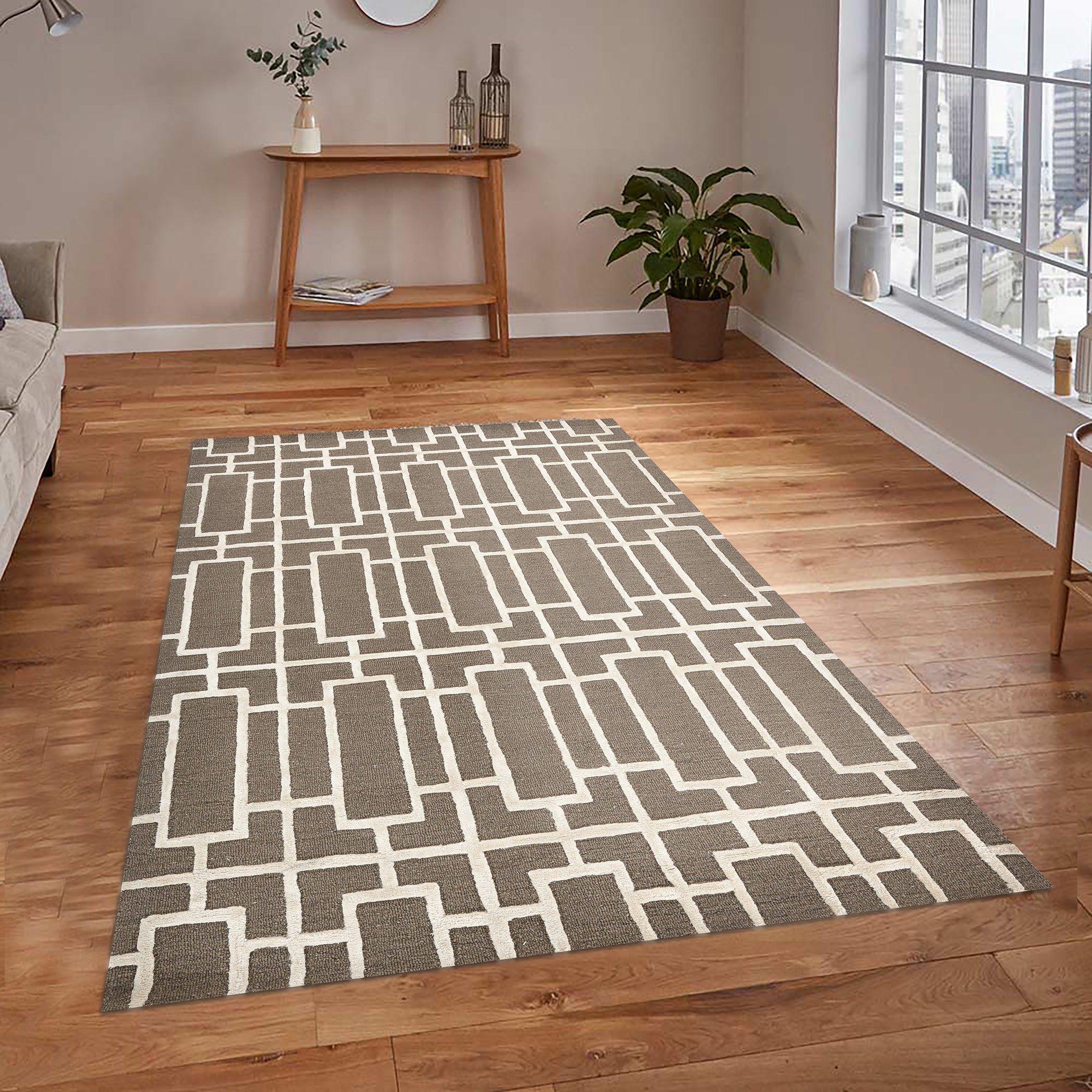 Saraswati Global Hamdmade Wool Rug, Modern Rug, 8x10 Feet Area Rug, Ideal for Bedroom, Living Room, and Dining Room, Kids Room, Office Rug, Anti-Skid & Anti Slip Backing Carpet.