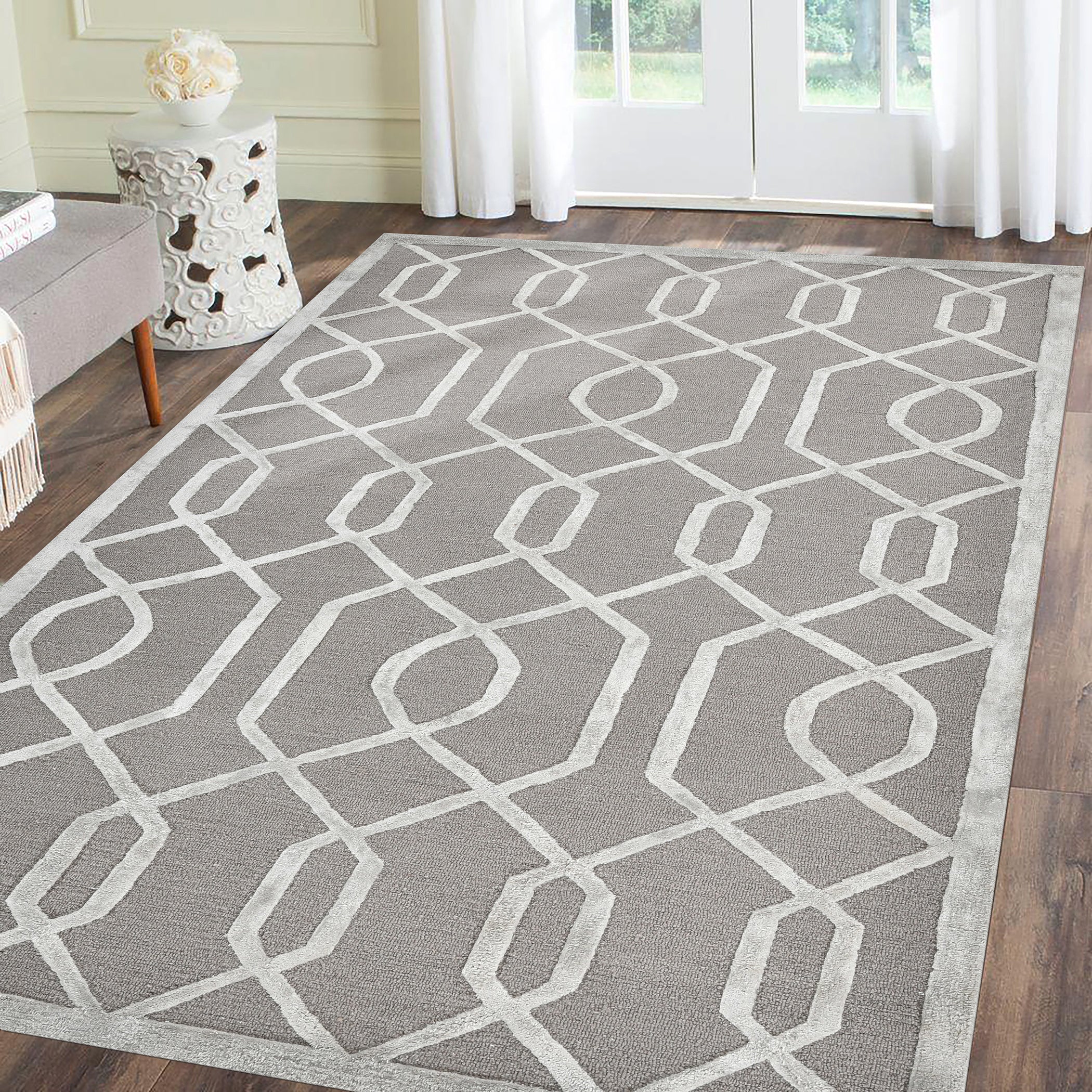 Saraswati Globle Hand-Tufted Rug, Wool Viscose Rug, Indian Rug, Area Rug, Modern Rug, Ideal for Bedroom, Living Room, and Dining Room, Kids Room, Office Rug, Anti Slip & Anti Skid Baking Carpet (8x10). Saraswati Global