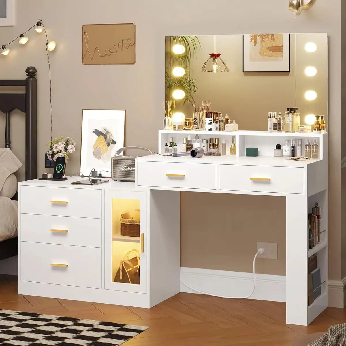 Luxury Large Makeup Vanity Table with Mirror and 5 Drawers- OUCH CART |Dressing table