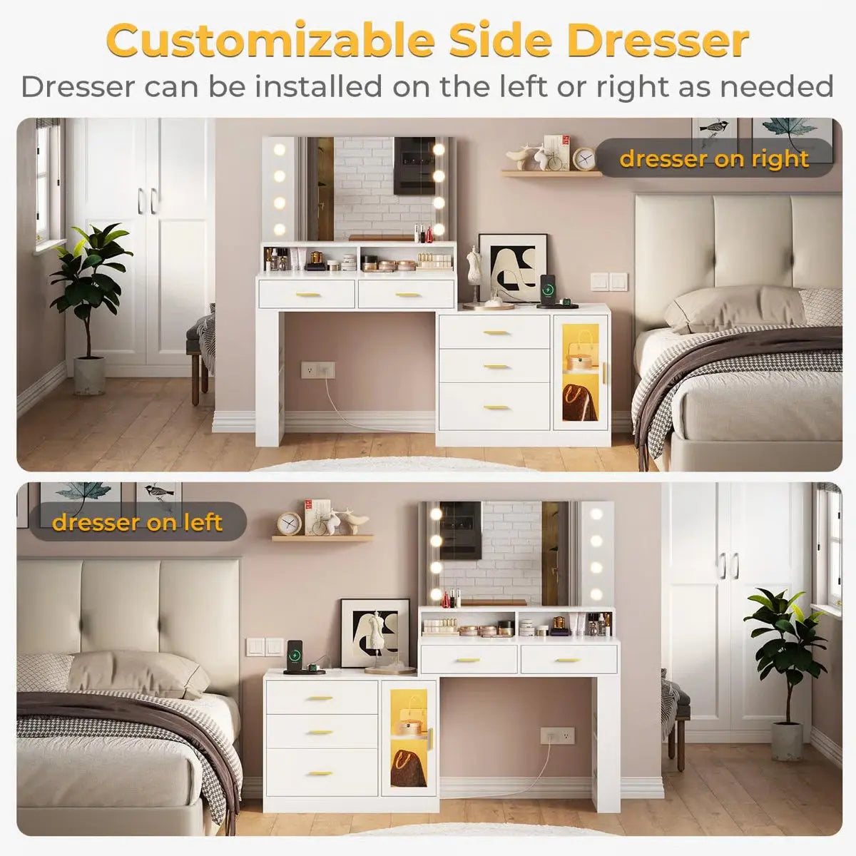 Luxury Large Makeup Vanity Table with Mirror and 5 Drawers