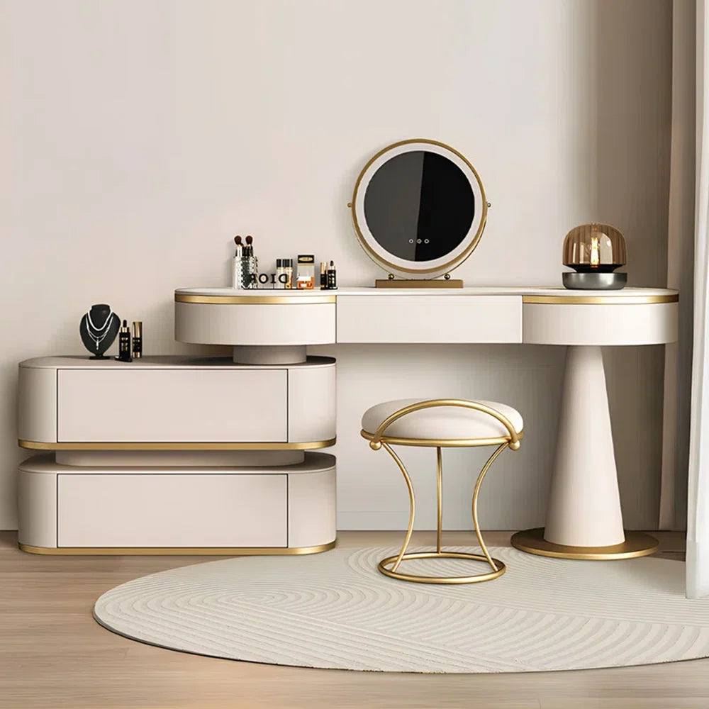 white christmas dresses Modern Cream White Vanity Set with Lighted Mirror, Movable Cabinet & Stool  at ouch cart