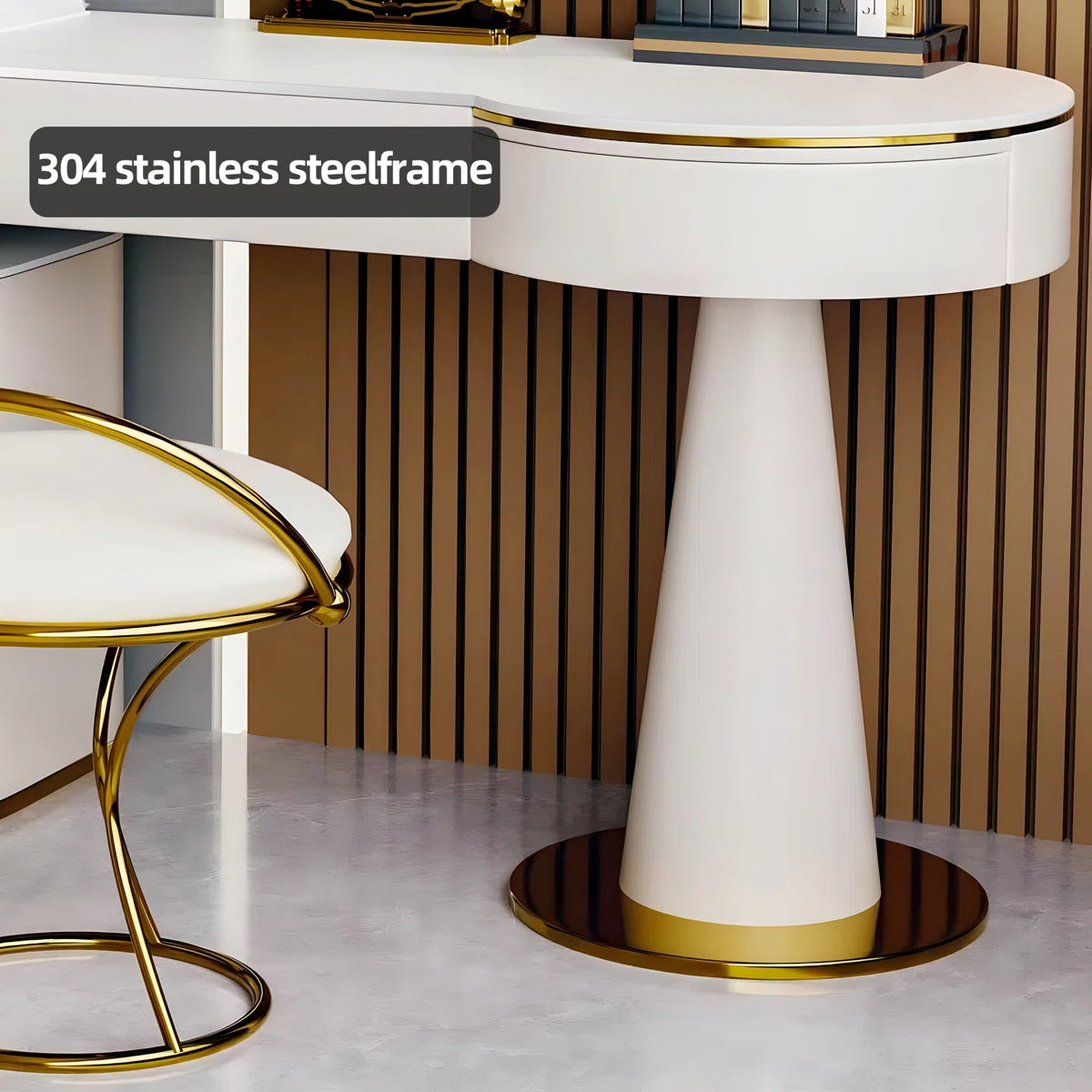 Modern Cream White Vanity Set with Lighted Mirror, Movable Cabinet & Stool