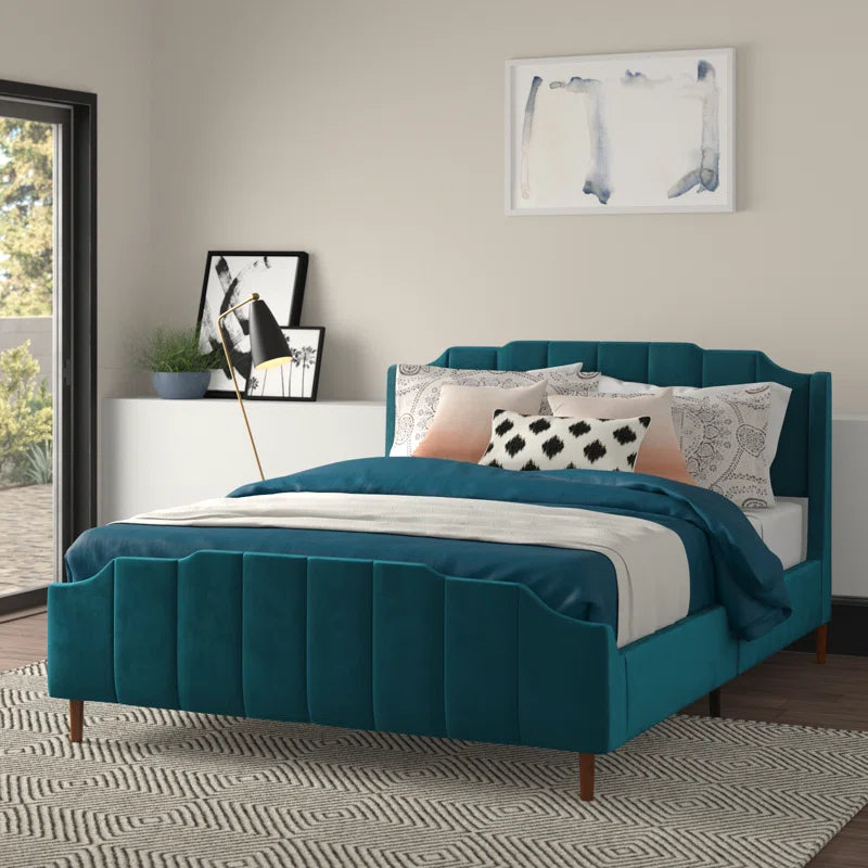 Lasater Queen Size Modern Curved Upholstered Bed OUCH CART