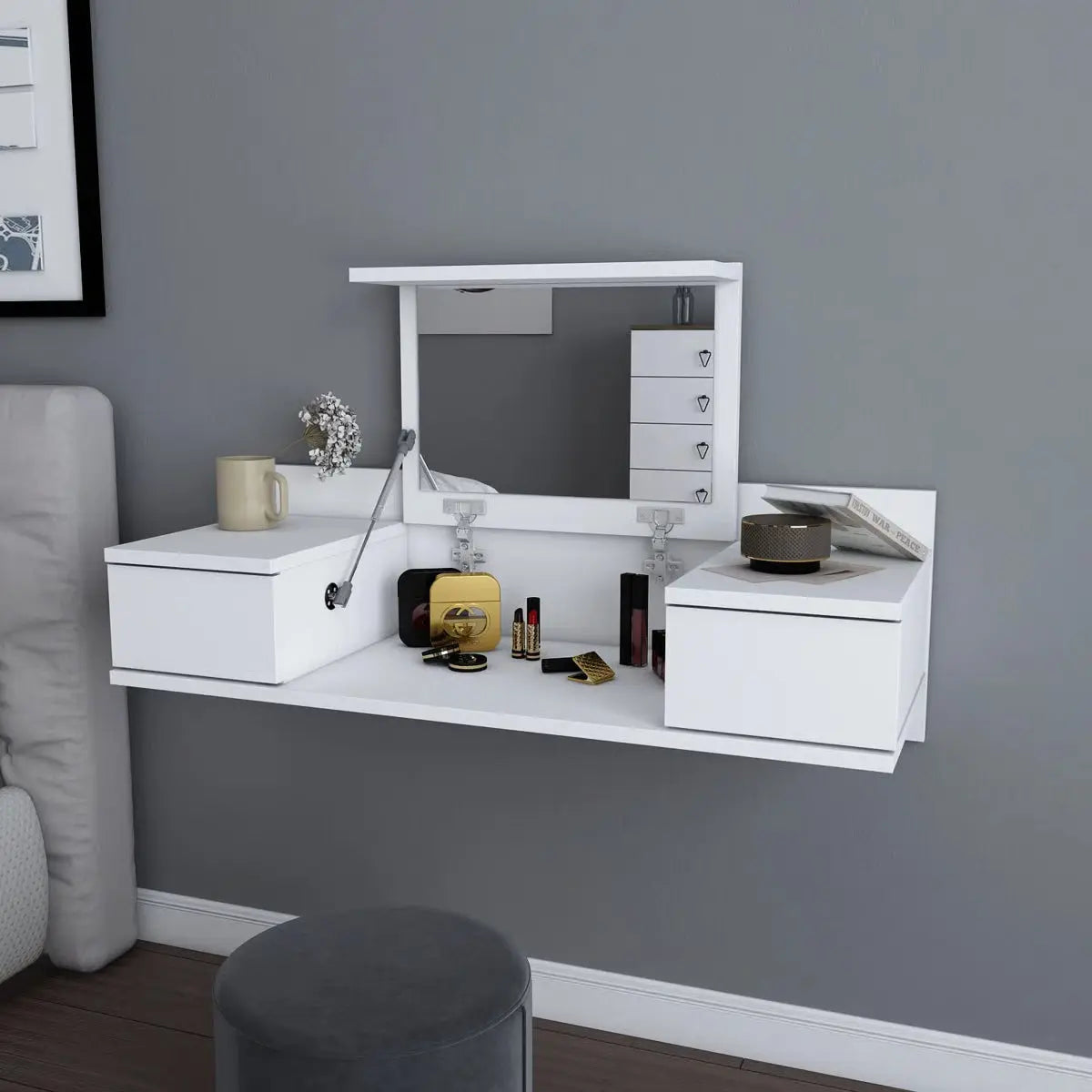Lenhardt 39" Floating Vanity Desk – Compact Makeup Table with Mirror