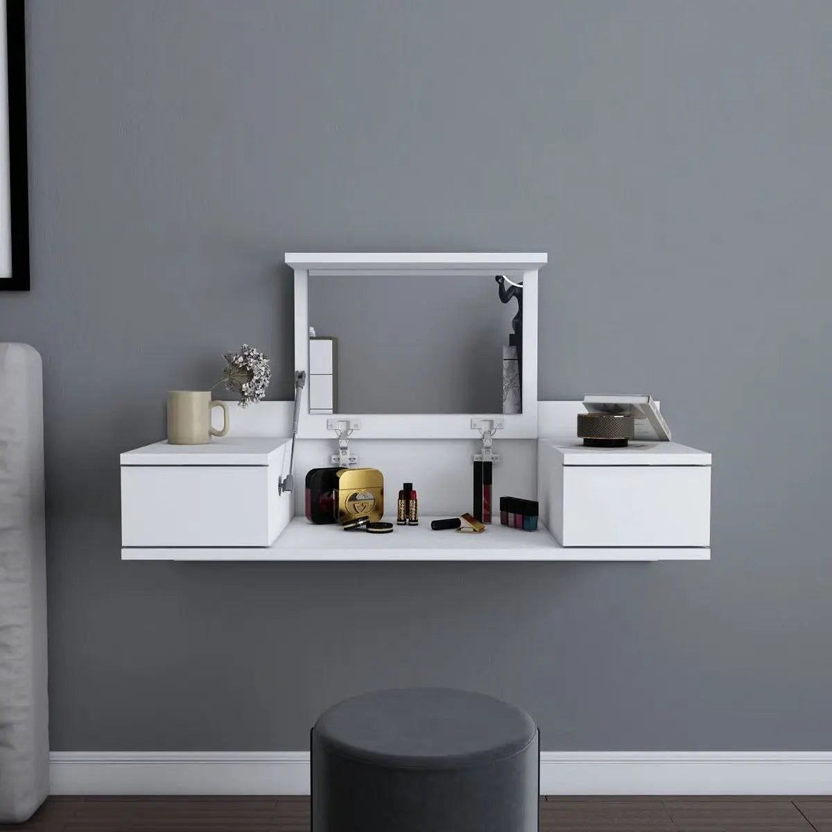 Lenhardt 39" Floating Vanity Desk – Compact Makeup Table with Mirror-OUCH CART |Dressing table