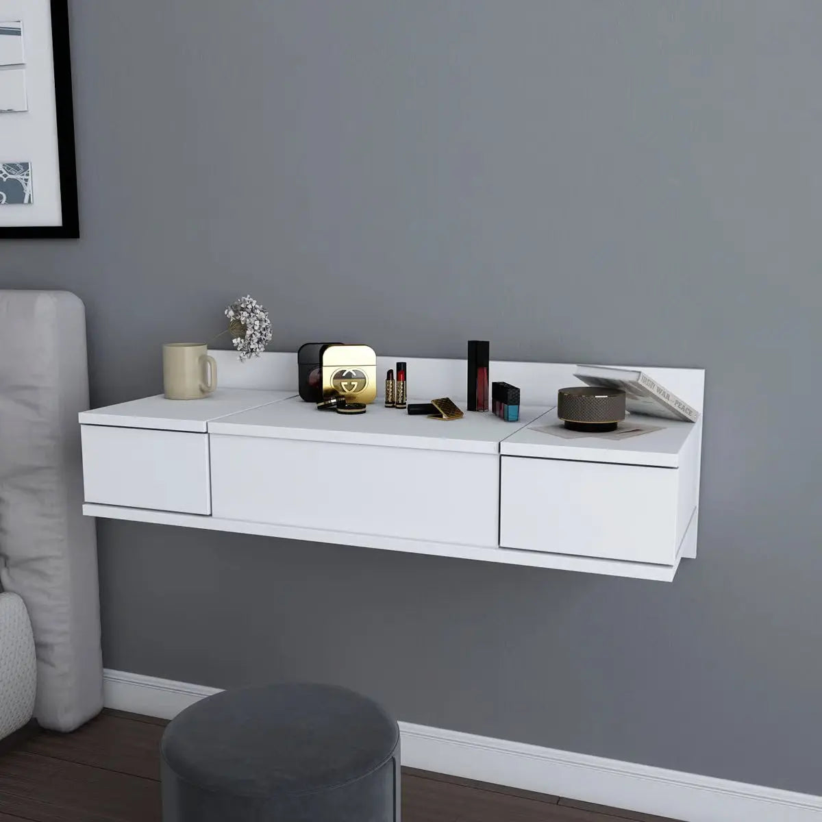 Lenhardt 39" Floating Vanity Desk – Compact Makeup Table with Mirror-OUCH CART |Dressing table
