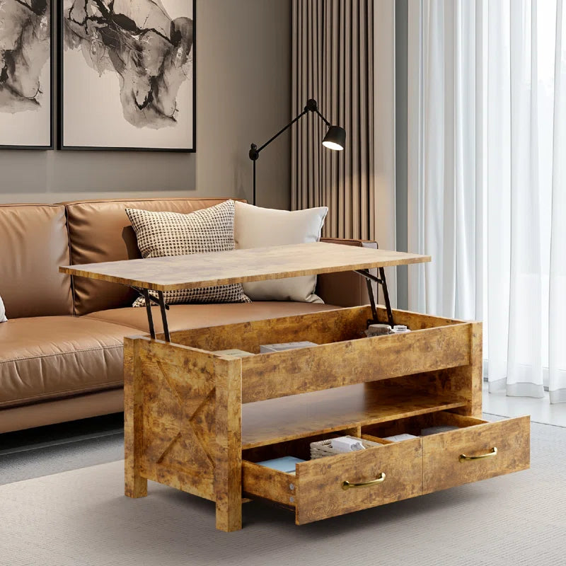 Lift Top Coffee Table With 2 Storage Drawers Cocktail Table