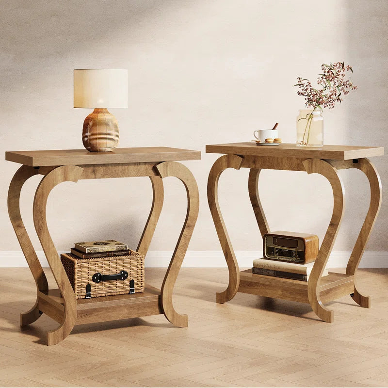 Modern Wooden End Table with Storage Shelf
