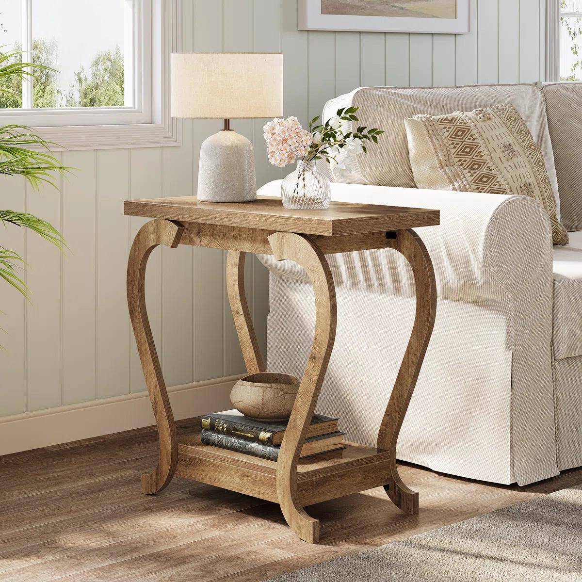 Modern Wooden End Table with Storage Shelf