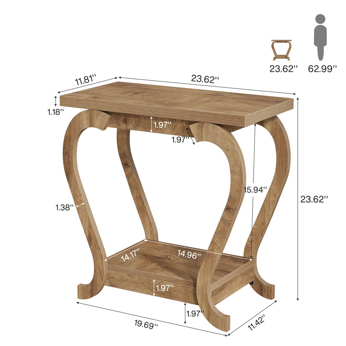 Modern Wooden End Table with Storage Shelf Ouch Cart