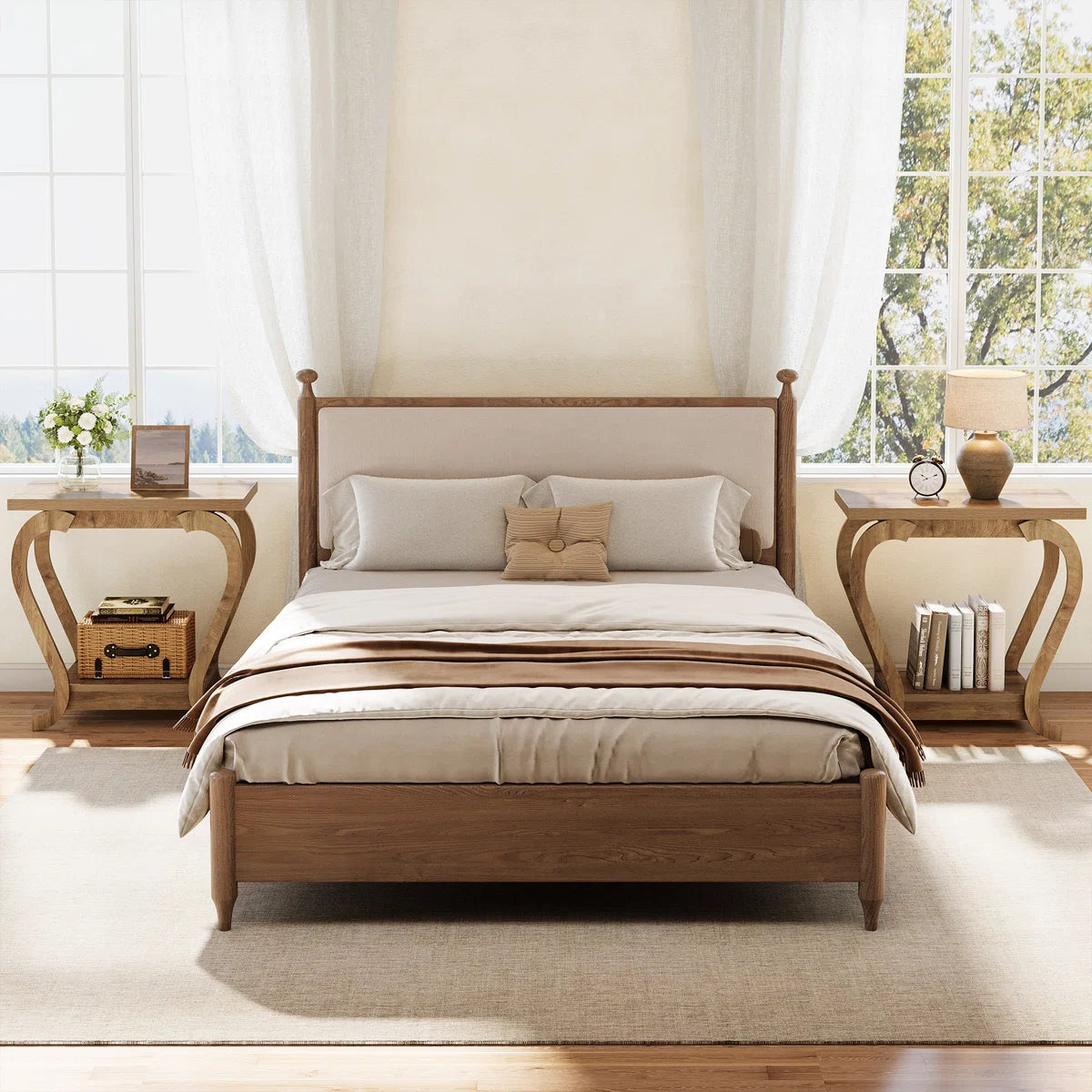Modern Wooden End Table with Storage Shelf Ouch Cart