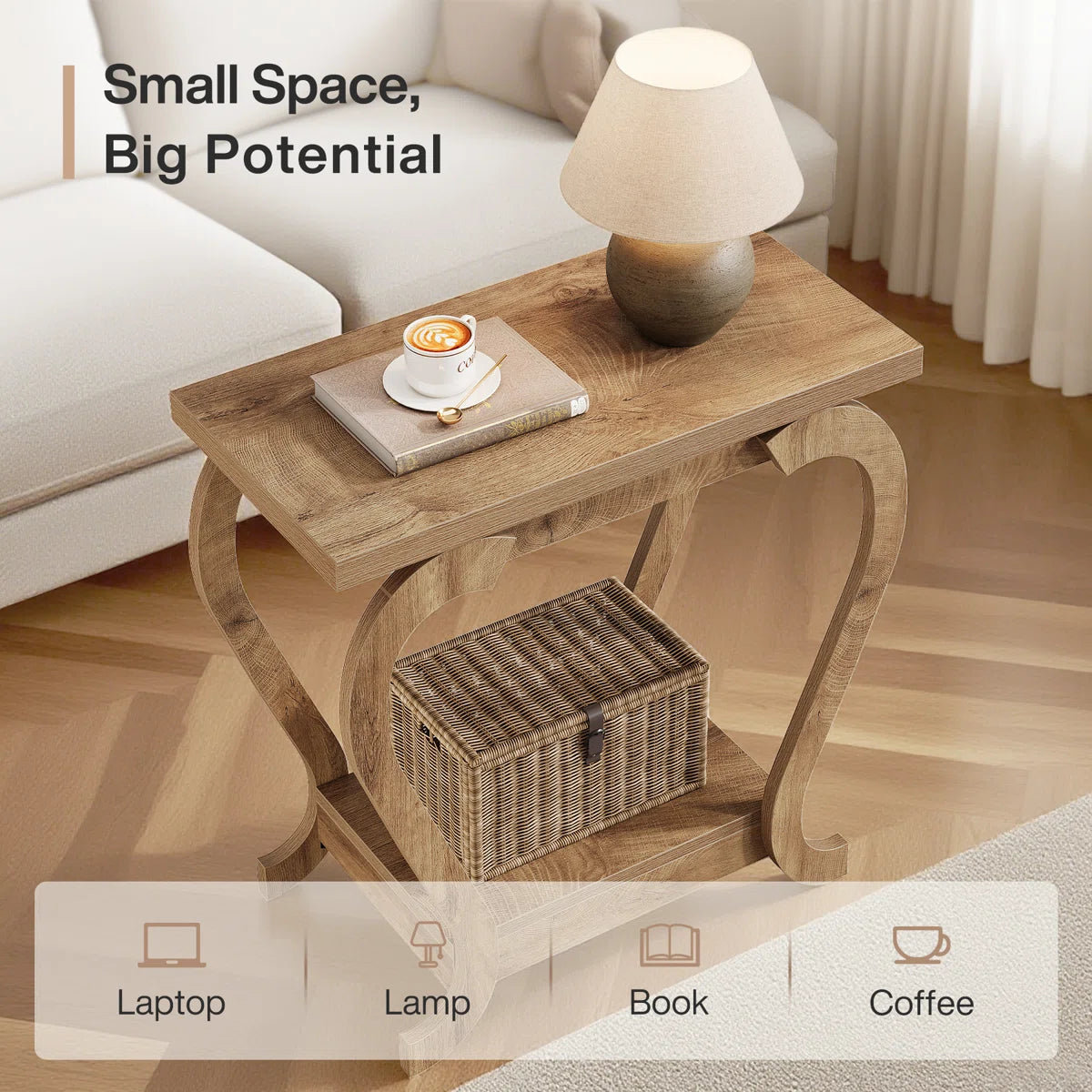 Modern Wooden End Table with Storage Shelf Ouch Cart